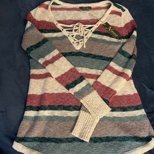 Natural Reflections lace up sweater - striped